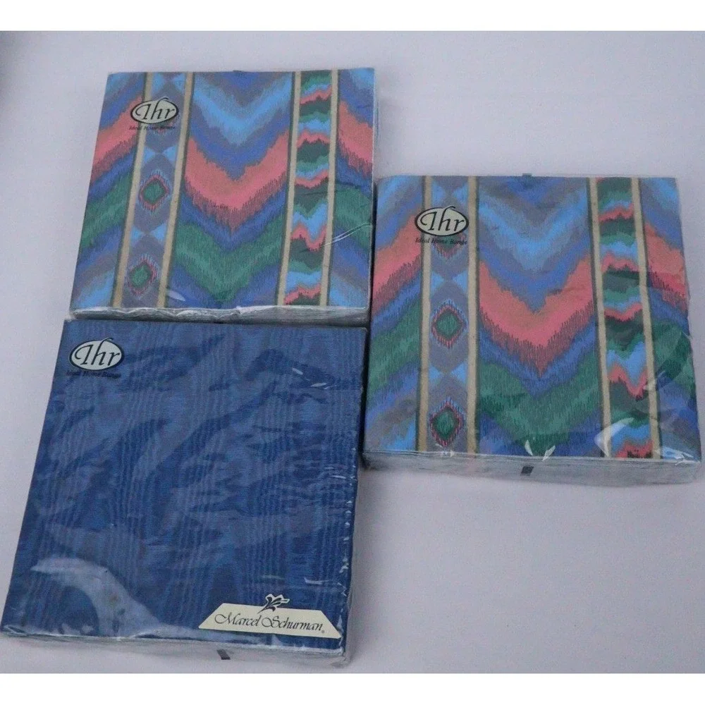 VTG 90s Southwest Aztec Ikat Colorful Luncheon & Cocktail Napkins (4) IHR Lot‎